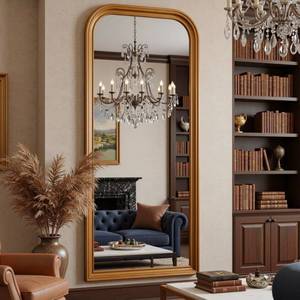 lot 16458 image: Antok Full Length Mirror, 71x32 Floor Mirror Standing Halling for Bedroom Living Room Cloakroom, Gold - Retail $269
