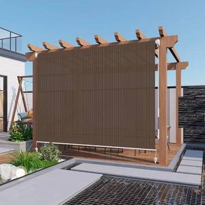 lot 16466 image: LOVE STORY Patio Shades Roll Up Outdoor Cordless Roller Shade 6(W)6(H) for Patio Porch Gazebo Balcony Deck Backyard,Mocha - Retail $66