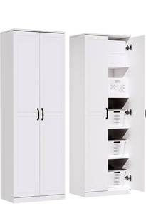 lot 16467 image: 71 Tall Pantry CabinetStorage Cabinet, Wood Cupboard with 2 Door and 3 Adjustable Shelves for Kitchen, Dining Room, Living Room, Bathroom (Style 2) - Retail $169