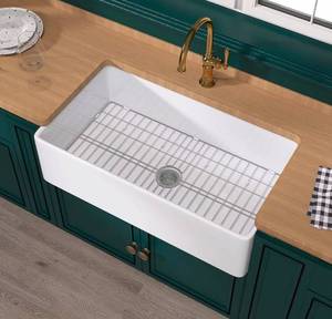 lot 16471 image: Farmhouse Sink 36 Inch - Extra Large Apron Front Kitchen Sink Reversible 36x20x10, Undermount, Farm House Style Deep Single Bowl, Heavy Duty Solid Fireclay, Glossy White, for Kitchen - Retail $399