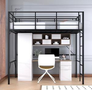 lot 16474 image: Twin loft Bed 75 inch High with High Guardrail,Space Saving Bedframe with Wide Ladder Rungs,No Sagging,Allow 12 inch Mattress Sturdy Metal Bed,Black - Retail $179