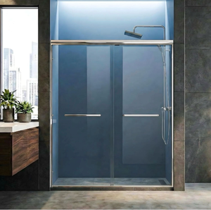 lot 16476 image: Shower Door 56-60 W x 72 H Semi-Frameless Double Sliding Bathroom Glass Shower Doors for Walk-in Shower with 14 inch Clear Tempered Glass, Chrome - Retail $299