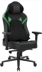 lot 16480 image: Ergonomic Gaming Chair, Wyrdforging Computer Desk Chairs, 4D Armrests, High Back Office Chair With Headrest & Lumbar Pillow, Tilt Rocker Recliner, Heavy-Duty Base, Black PU Leather & Green Suede Combo - Retail $299