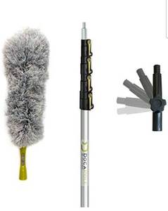 lot 16484 image: DOCA Telescoping Pole 7-30 Ft - Extension Pole for Cleaning, Feather Duster, Window Washing Kit, Paint Roller, Window Squeegee - High Reach Extendable Kit for Indoor & Outdoor - Feather Duster - Retail $79