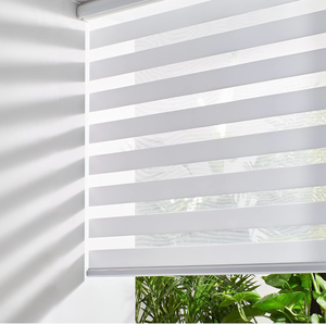 lot 16486 image: Persilux Zebra Blinds for Windows, Cordless Roller Shades Window Treatments (68 W x 72 H, White) Light Filtering Dual Layer Roller Window Shades Light Filtering Sheer Shades for Home and Office - Retail $109
