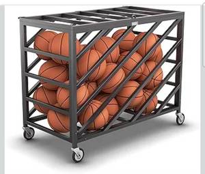 lot 16514 image: Murray Sporting Goods Premium Portable Ball Storage Locker  Basketball or Volleyball Storage Ball Cart with Wheels - Retail $359