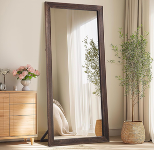 lot 16528 image: Rustic Farmhouse Full Length Mirror, 71x32 Wood Frame Large Floor Mirror, Free Standing Mirror Leaning Wall for Bedroom Living Room Cloakroom, Charcoal-Grilled Brown - Retail $219