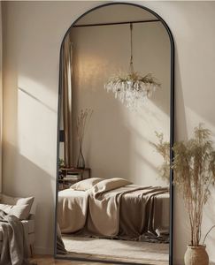 lot 16535 image: Antok 71 x28�� Arched Full Length Floor Mirror, Black Aluminum Frame, Free StandingWall MountLeaning for Bedroom, Living Room, Dressing Room - Retail $139