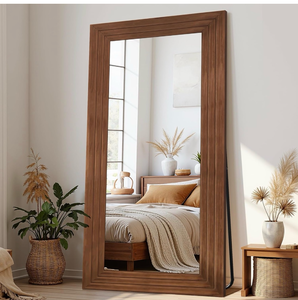lot 16536 image: Antok Full Length Mirror with Solid Wood Frame, 76�34 Wall Mounted Floor Mirror with Stand, Leaning Standing Hanging for Bedroom Living Room Entryway, Brown, Rect Style - Retail $259