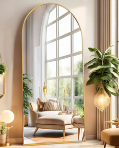 lot 16537 image: Arched Full Length Mirror, Floor Mirror with Stand, 71x26 Large Wall Mirror Full Length, Body Floor Mirror, Wall Mounted for Bedroom, Gold - Retail $99