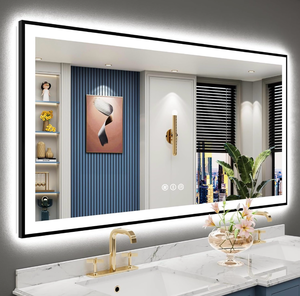 lot 16538 image: 60x30 Black Framed LED Bathroom Mirror with Lights, Backlit and Front Lit Anti-Fog Lighted Vanity Mirrors for Bathroom Wall, Dimmable, 3 Colors, Memory, HD Tempered Glass, HorizontalVertical - Retail $269