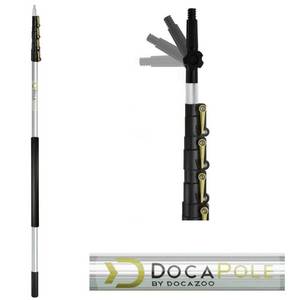 lot 16549 image: Docazoo DocaPole 6 - 24 foot Extension Multi-Purpose Telescopic Pole for Window  Gutter Cleaning  Hanging Christmas Lights Bulb Changer and Paint Roller - Retail $98
