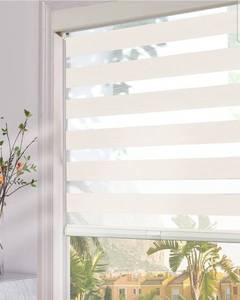 lot 16554 image: Persilux Cordless Zebra Blinds for Windows (71 W x 72 H, Beige) with Upgraded Cassette Light Filtering Dual Layers Sheer Shades Thermal Insulated Window Shades for Home and Office - Retail $125