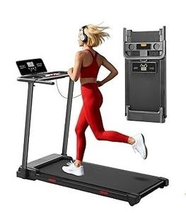 lot 16558 image: Treadmill with Handles, Folding Foldable Electric Treadmills for Home Small, 3.0HP Walking Pad Treadmills with Handle Bar, 3 in 1 Under Desk Treadmill with Remote Control, LED Display, 300LBS Capacity - Powers On  - Retail $289