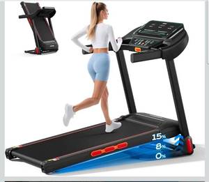 lot 16561 image: LIJIUJIA Treadmill for Home,Treadmills with 0%-15% Auto Incline,3HP Bushless,300 LBS,LED Display,Pulse Monitor - Retail $399
