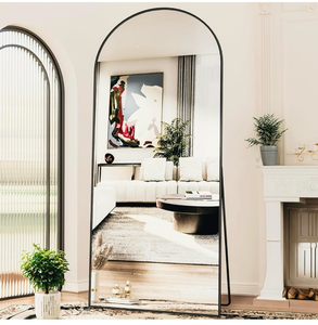 lot 16563 image: Antok Full Length Mirror, 76x34 Floor Mirror, Arched Floor Standing Freestanding Arch Full Body Mirrors with Stand for Bedroom, Hanging Mounted for Living Room Cloakroom,Black - Retail $169