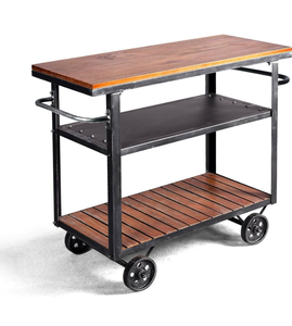 lot 16566 image: Vintage Rolling Bar Cart on Wheels Industrial Mobile Serving Cart Metal and Wood Design for Kitchen Bar Office Coffee House 36.2 Lx15.75 Wx30.5 H 3 Tier with 2 Side Handle - Retail $169
