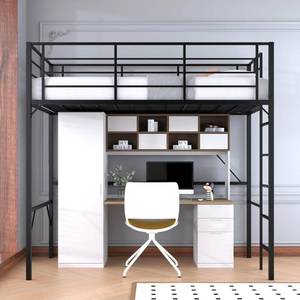 lot 16574 image: Twin loft Bed 75 inch High with High Guardrail,Space Saving Bedframe with Wide Ladder Rungs,No Sagging,Allow 12 inch Mattress Sturdy Metal Bed,Black - Retail $179