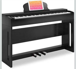 lot 16577 image: AODSK 88-Key Weighted keyboard piano,Hammer Action Digital Piano with Speakers,Furniture Stand and Triple Pedals,piano keyboard 88 keys Beginners Course- Support Headphones,Piano Lessons,B-83S - Retail $369
