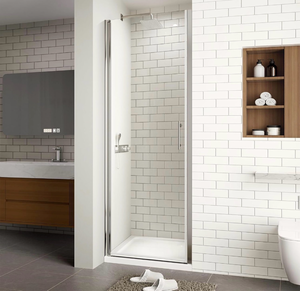 lot 16578 image: 24-25.4 W x 72 H Frameless Pivot Shower Door, 14 (6mm) Clear SGCC Tempered Glass Shower Door, Pivot Swing Shower Glass Door in Chrome Finish, Reversible Installation - Retail $219