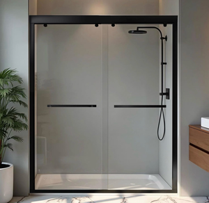 lot 16581 image: Shower Door 56-60 W x 72 H, Semi-Frameless Sliding Glass Shower Door, 14 (6mm) SGCC Tempered Glass Bathroom Sliding Door, Matte Black Finish, 304 Stainless Steel Hardware - Retail $350