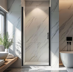 lot 16582 image: 32-33.2 W X 72 H Frameless Pivot Shower Door, Pivot Swing Shower Glass Door with 14 (6mm) Clear SGCC Tempered, Reversible Installation Glass Shower Door, Matte Black - Retail $229