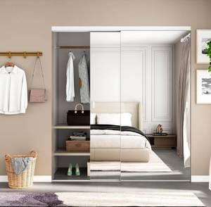 lot 16584 image: JUBEST Mirror Closet Doors, 72x80 One Side Sliding Closet Door with Hardware Kit, Interior Steel Frame Bypass Sliding Door for Closet, Easy to Install - Retail $379
