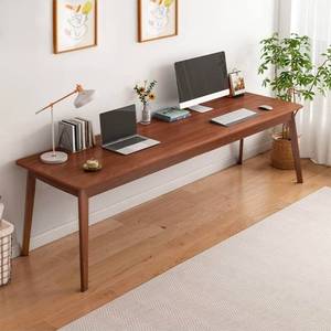 lot 16585 image: Mid-Century Long Desk Table - 63 Simple Modern Extra Long 2-Person Wood Computer Workstation for Home Office Work in Walnut, 63 W x 24 D - Retail $279