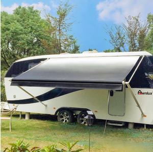 lot 8477 image: Awnlux White Manual Modular RetractableRV Awning Full Set Assemblies for RV, 5th Wheel, Travel Trailers, Toy Haulers, and Motorhome - RV Trailer Awning for Home or Camper - 17x8 Ft - Black Fade (does not come with poles) - Retail $0