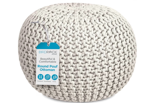 lot 2008 image: BIRDROCK HOME Round Pouf Ottoman  Cotton Braided Foot Stool with Bean Bag Filling  Boho Foot Rest for Living Room & Bedroom  Compact & Comfortable Seating, Lightweight & Soft  Natural