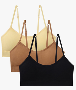 lot 2032 image: Suekaphin Girls Training Bra Padded Seamless Soft Bras for Girls with Adjustable Strapes Removable Pads Pack of 3