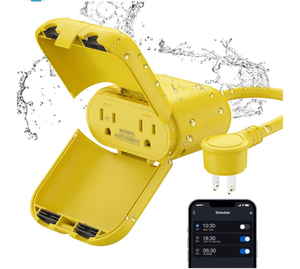 lot 2037 image: ELEGRP Outdoor Smart Dimmer Plug Waterproof IP66, Smart WiFi Plug with 2 Individually Sockets, Compatible with Alexa & Google Assistant, Outdoor Dimmer for String Lights, UL Listed, 2 Pack, Yellow