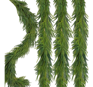 lot 2042 image: 1 Pcs Artificial Norfolk Pine Garlands Christmas, 6 FT Dense Real Touch Winter Pine Garland Ornament, Green Artificial Greenery Garland for Table, Mantle, Wall, Indoor, Outdoor Christmas Decorations