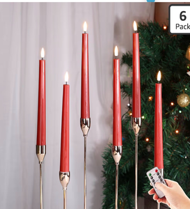 lot 2053 image: Eywamage Red Flameless Taper Candles with Remote, Flickering Battery LED Wax Candlesticks Home Decor Set of 6