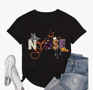 lot 2059 image: Women Funny Cute Boo Ghost Halloween Thanksgiving Fall Pumpkin Spooy Season Letter Print Graphic Short Sleeve Tee Shirt