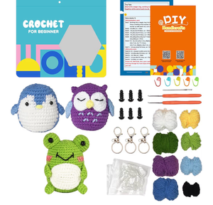 lot 2065 image: Crochet Kit for Beginners, Penguin, Frog, Owl Crochet Animal Kit, Crochet Keychain with Instructions and Step-by-Step Video Tutorials, Includes Enough Yarns, Hook, Fiberfill, Keychain Accessories