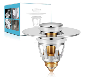 lot 2068 image: Universal Sink Stopper with Hair Catcher, Faster Drainage, Bathroom Sink Drain Strainer in Brass, Pop Up Drain Cover, Basin Plug for 1.041.97 Inch Drain Hole