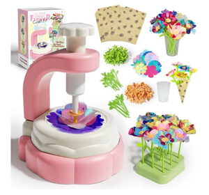 lot 2071 image: Bo-Toys DIY Fabric Flower Bouquet Kit �� Kids Arts & Crafts Set with Embossing Machine, 28 Flowers, Vase & Base �� Creative Preschool Activity Gift for Girls and Boys