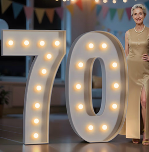 lot 2081 image: imprsv Marquee Numbers 70 Birthday Decorations 4FT Tall Large Light Up Numbers 70 Years Old Birthday Decor for Men Women Big Sign Party Anniversary Cardboard Backdrop Signs Blocks Balloons