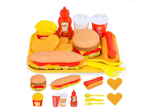 lot 2088 image: Pretend Play Fast Food Set,Play Food for Kids with Take Apart Burger and Hot Dog Plastic Toys Food,Play Kitchen Accessories Role Play Toys Christmas Birthday Gift for Kids Toddler Boys Girls