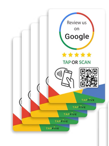 lot 2091 image: Google Review Tap Cards (5-pack) by TapFive - Tap for Instant Reviews - All Phones Compatible - Reusable Smart Tap NFC & QR - Boost Business Reviews