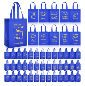 lot 2101 image: Windyun 50 Pcs Christian Gift Bag Bulk 8 x 4 x 10 Reusable Bible Verse Tote with Handle Religious Scripture Blessing Bags for Church Pastor Welcome Visitors Sunday School Party Favors (light Blue)