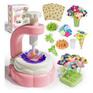 lot 2108 image: Bo-Toys DIY Fabric Flower Bouquet Kit �� Kids Arts & Crafts Set with Embossing Machine, 28 Flowers, Vase & Base �� Creative Preschool Activity Gift for Girls and Boys