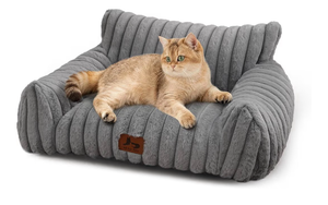 lot 2114 image: Cat Couch for Pets, Cute Cat Bed with Cozy Soft Faux Rabbit Fur for Kitten, Fuzzy Cats Sofa for Indoor Cats, Supportive Pet Sofa with Removable Washable Cover, Light Gray, 24