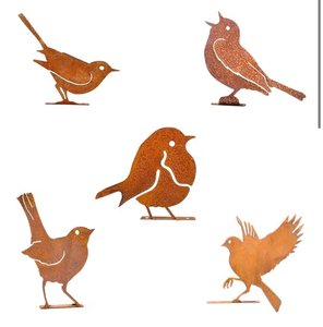 lot 2116 image: 5PCS Rusty Metal Birds Decorations, Garden Yard Art Outdoor Ornaments, Bird Silhouette Statues for Fence Trees, Rustic Cardinal Gifts Spring Decorations (Style B)