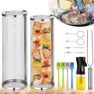 lot 2143 image: Stainless Steel Grill Basket - 2 PCS BBQ Grill Baskets for Outdoor Grilling of Fish, Shrimp, Meat, Vegetables & Fries