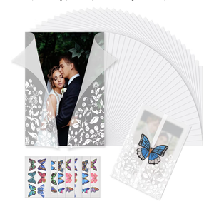 lot 2153 image: 48 Pack Vellum Jackets for 5x7 Invitations, Translucent White Flower Wedding Invitations Paper for Wedding, Baby Shower, Birthday (with 48pcs Butterfly Stickers)