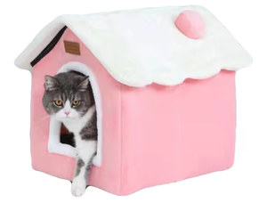 lot 2155 image: Christmas Cat Bed for Indoor Cats Plaid Xmas Cat Tent Cats Bed Cave for Pets Kittens and Dogs (Pink, L (20.5 X 17 X 19.7 Inch))