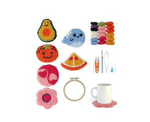 lot 2156 image: Longan Craft Punch Needle Coaster Kit 21 Pcs Easy Punch Needle Coasters Kits for Adults Beginners 6 Pattern Tufted Rug Pads with Adhesive Felt Yarns Embroidery Hoop Instruction DIY Needle Punch Craft