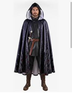 lot 2158 image: Cloak with Hood Men Renaissance Velvet Cape with Flowers and Plants Halloween Sorcerer Vampire Cosplay Witch Cloak XL